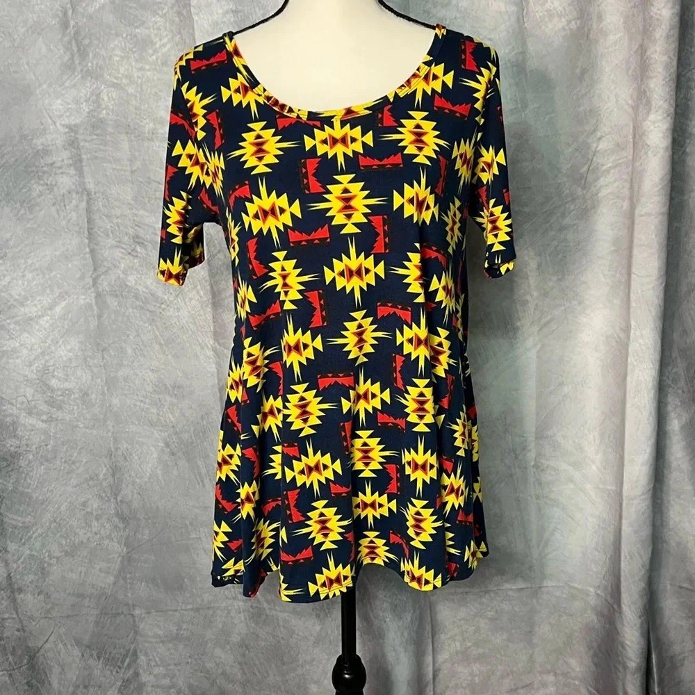 LuLaRoe Perfect T in Navy, Black, Yellow and Red - XS (fits size 4-10)